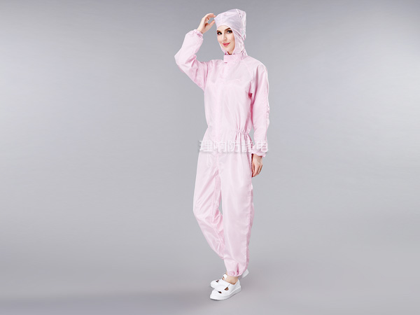 粉红色防静连体服连帽