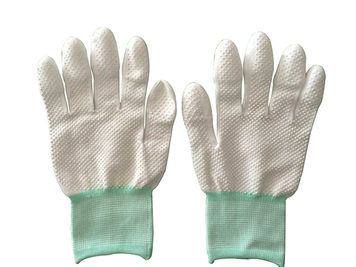 白色尼龙点珠PU涂指手套
