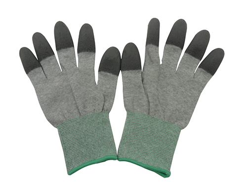 灰色尼龙锁边PU涂指手套